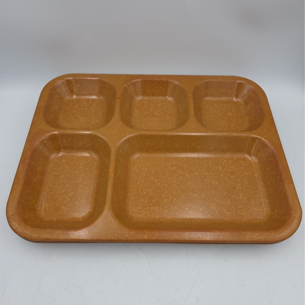 Set Of 2 1963 Melamine Halsey Mustard Military Cafeteria 5 Section Food Tray